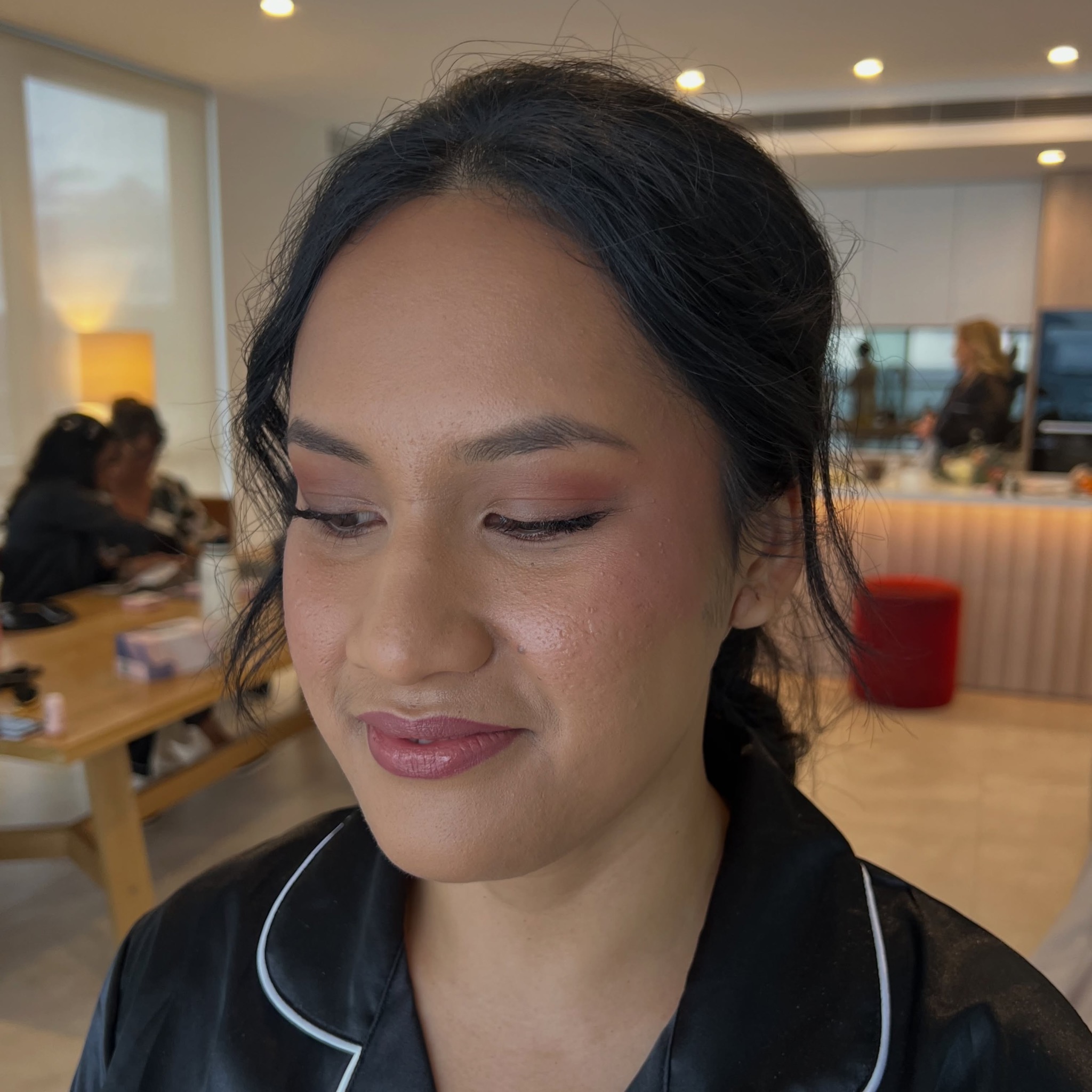 Bridal makeup with lashes, eyes lowered